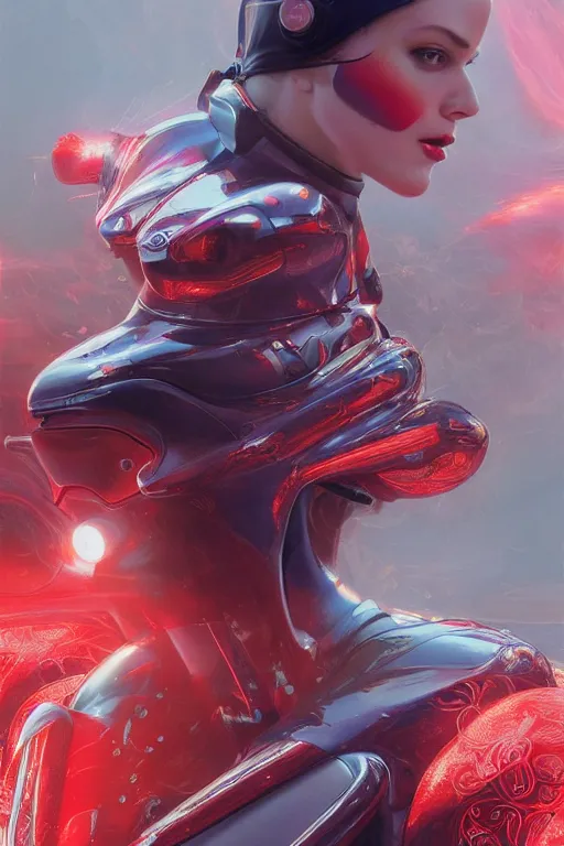 Image similar to Speed Racer, realistic and ultra intricate detailed soft painting, volumetric lighting, mist, chains and red fluid background, artstation, Tom Bagshaw Yasushi Nirasawa Moebius artstyle, unreal render, depth of field