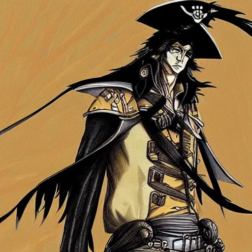 Prompt: stunning concept art of a futuristic pirate by eiichiro oda