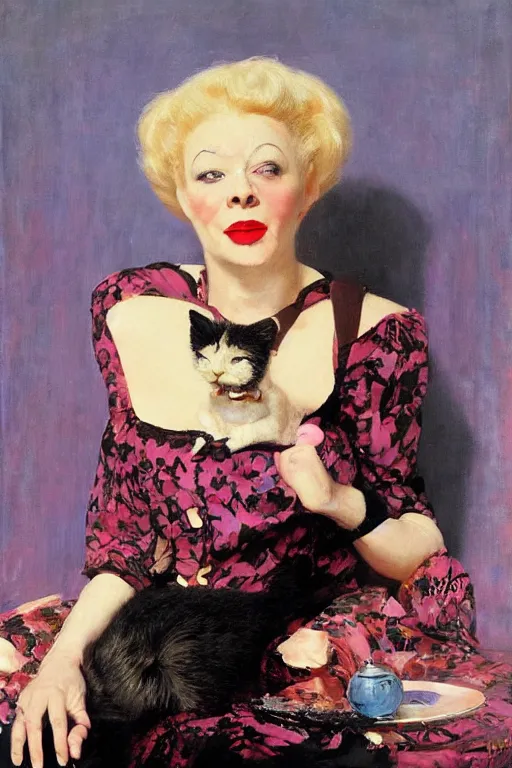 Image similar to beautiful portrait, amanda blake as miss kitty by Jean-Leon Gerome and Richard Schmid and chuck close