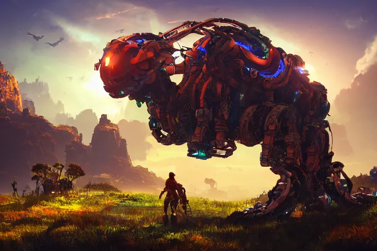 Image similar to clamberjaw machine mecanical creature robot of horizon forbidden west horizon zero dawn radiating a glowing aura global illumination ray tracing hdr fanart arstation by ian pesty and alena aenami artworks in 4 k