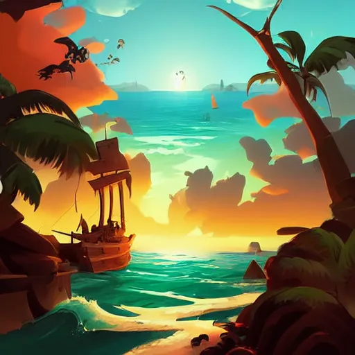 Image similar to painting treasure on sea of thieves game smooth median photoshop filter cutout vector, behance hd by jesper ejsing, by rhads, makoto shinkai and lois van baarle, ilya kuvshinov, rossdraws global illumination