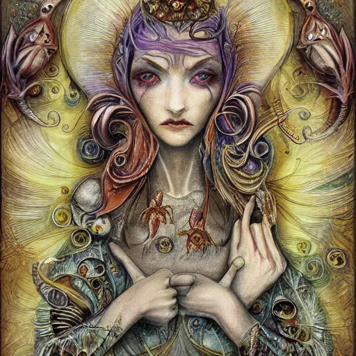 Image similar to detailed and sharp portrait of piscesthe fishes artistic zodiac artwork, mystic style, detailed, 8 k, detailed, symmetrical, by brian froud