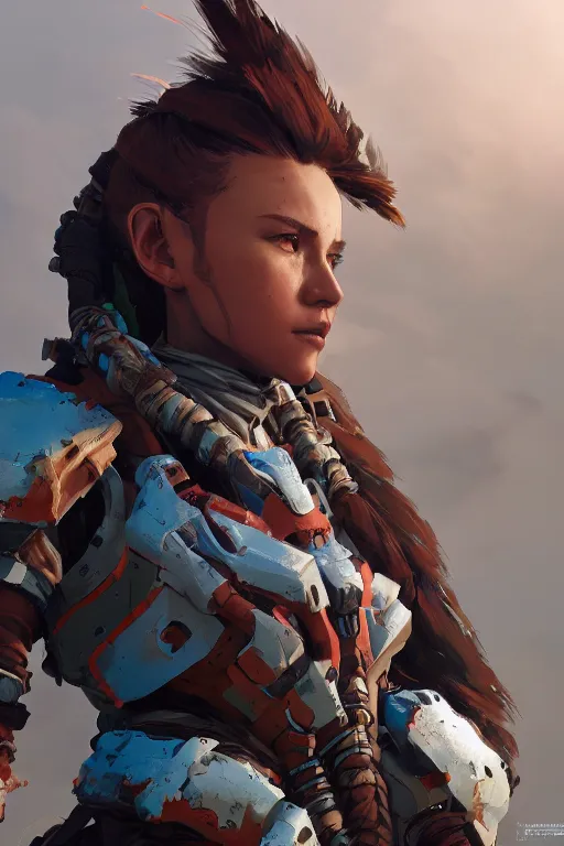 Image similar to combination suit armor aloy horizon forbidden west horizon zero dawn robot ninja mask helmet backpack tribal, aesthetic octane render, 8 k hd resolution, by ilya kuvshinov and cushart krentz and gilleard james radiating a glowing aura cgi rtx 2 0 2 2