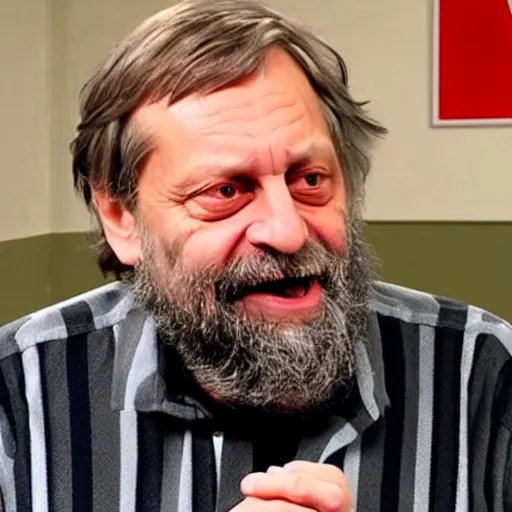 Image similar to Slavoj Žižek in a heated debate against Dan Harmon