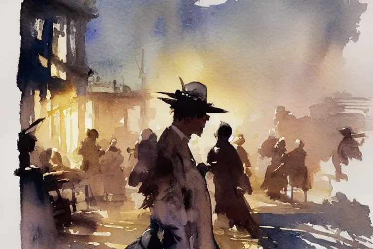 Image similar to small centered on watercolor paper, paint brush strokes, abstract watercolor painting of ancient cloth velved and silk market, fabrics, cinematic light, national romanticism by hans dahl, by jesper ejsing, by anders zorn, by greg rutkowski, by greg manchess, by tyler edlin