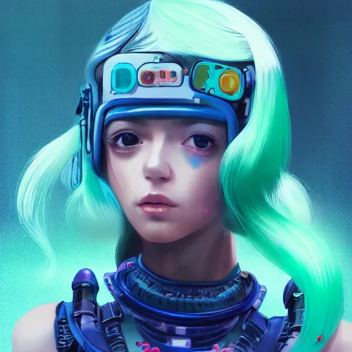 Image similar to a digital painting of a girl with a fish on her head, cyberpunk art by kiyohara tama, cgsociety, funk art, seapunk, anime aesthetic, rendered in maya