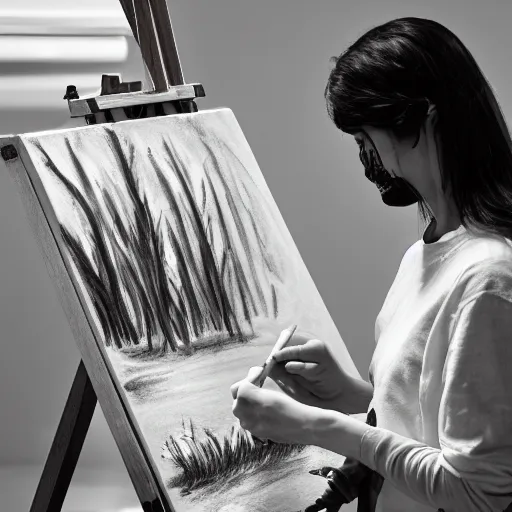 Image similar to a photo of a artist drawing an oil paint