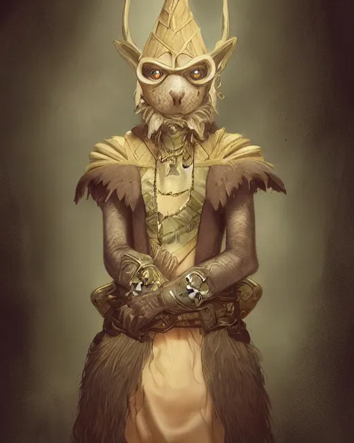 Prompt: High Fantasy whimsical portrait painting of a wise anthropomorphic humanoid mole, upper body, wearing fantasy formal clothing, wearing fantasy clothing, cgsociety, trending on artstation, dnd