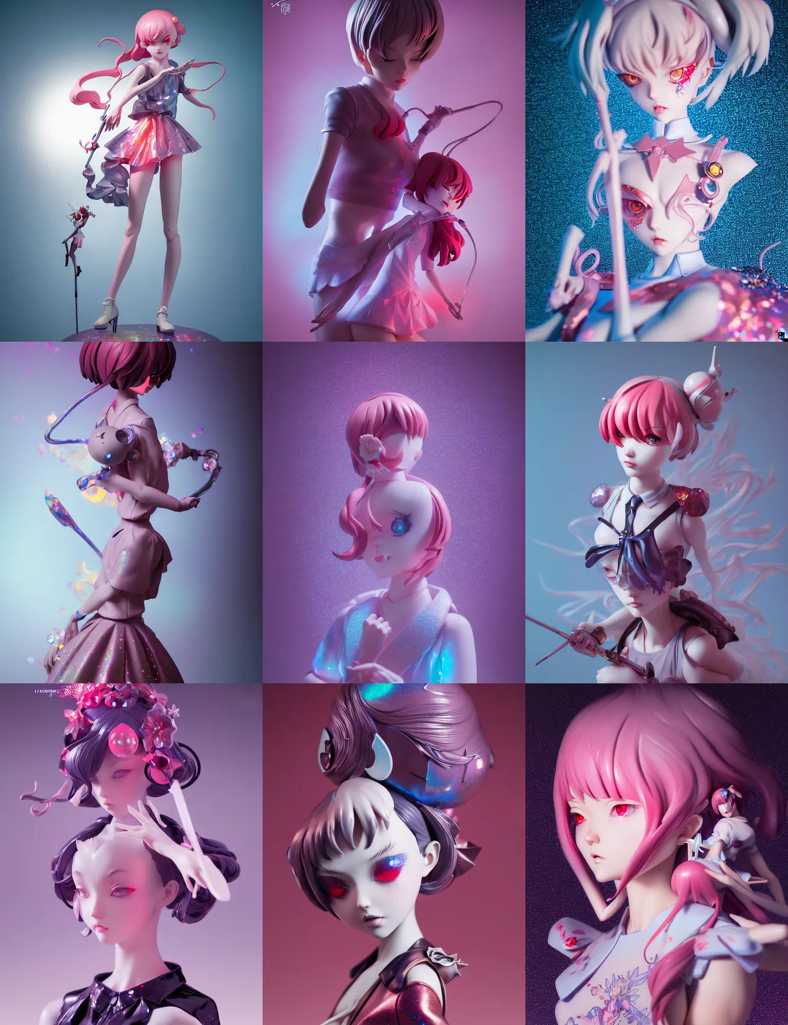 Prompt: james jean, ilya kuvshinov isolated magical girl vinyl figure, figure photography, glitter accents on figure, holographic undertones, anime stylized, high detail, ethereal lighting, rim light, expert light effects on figure, sharp focus, dramatic composition and glowing effects unreal engine, octane, editorial awarded character design