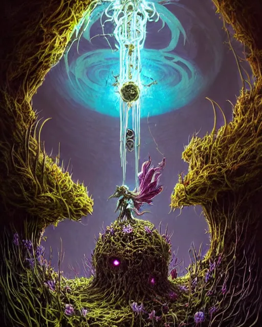 Image similar to the platonic ideal of flowers, rotting, insects and praying of cletus kasady carnage thanos davinci nazgul wild hunt chtulu mandelbulb howl's moving castle botw bioshock, d & d, fantasy, ego death, decay, dmt, psilocybin, concept art by randy vargas and greg rutkowski and ruan jia