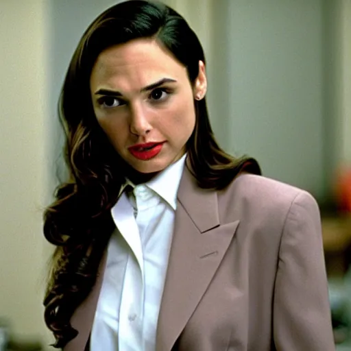 Prompt: gal gadot in patrick bateman apartment in american psycho ( 1 9 9 9 )