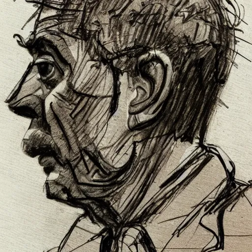 Image similar to a realistic yet scraggly portrait sketch of the side profile of a stern and sophisticated the sniper, trending on artstation, intricate details, in the style of frank auerbach, in the style of sergio aragones, in the style of martin ansin, in the style of david aja, in the style of mattias adolfsson