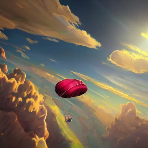 Image similar to A watermelon skydiving from a plane, dynamic lighting, cinematic, ultra detailed, trending on art station