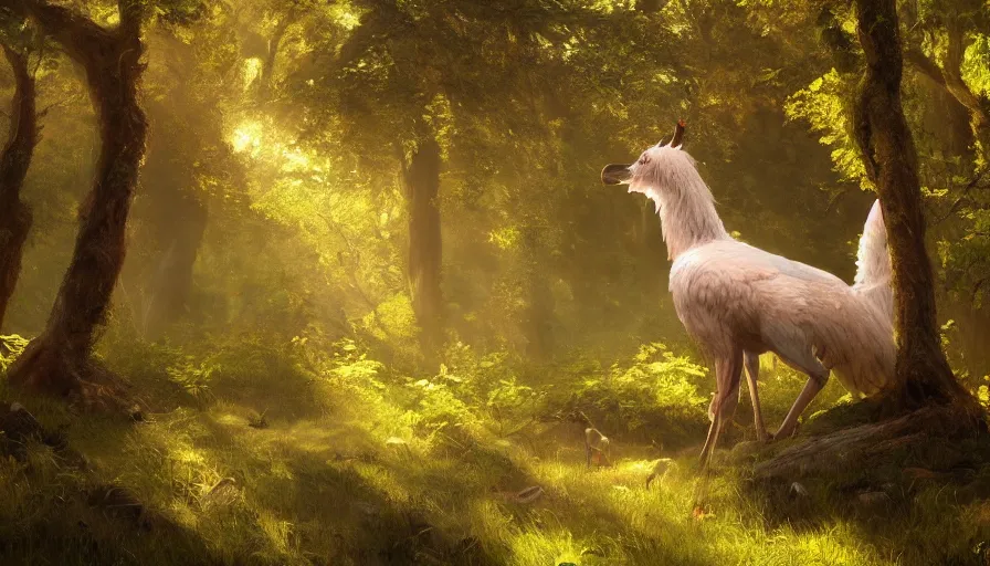 Image similar to A beautiful painting of a griffin in a magical forest, ray traced sun light, by john sargent and Kalin Popov , Trending on artstation HD.