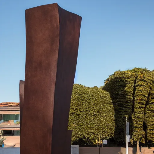 Image similar to a highly detailed 4 k photorealistic abstract design of an sculpture built on corten steel in style of eduardo chillida, jorge oteiza, agustin ibarrola