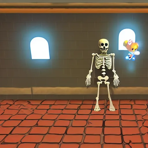 Image similar to A skeleton in the game Super Mario 64