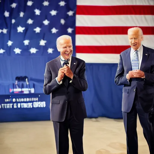 Image similar to A photo of joe biden teams up with a teenage joe biden, perfect faces, 50 mm, award winning photography