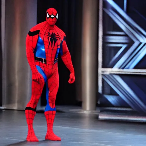 Image similar to dwayne johnson entrances wearing spiderman costumes