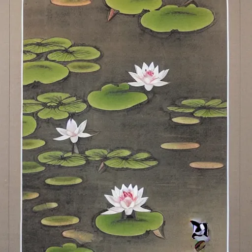 Prompt: 'a Chinese painting of lotus in a pond'