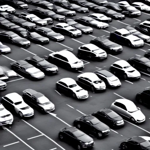 Image similar to Beatiful liminal Fuzzy Photograph of an infinite never-ending parking lot filled with cars, low angle