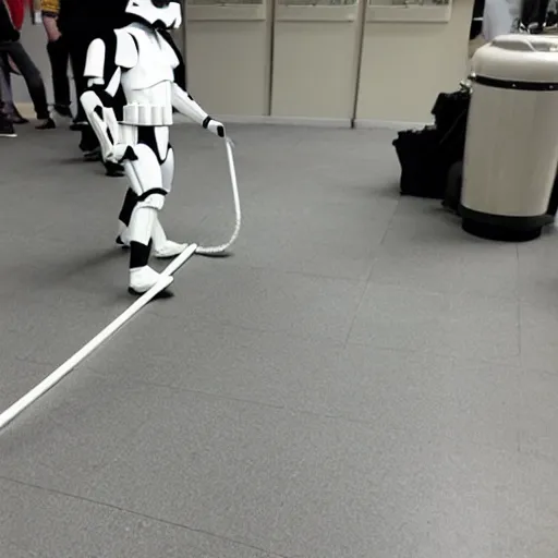 Image similar to a stormtrooper mopping the floor