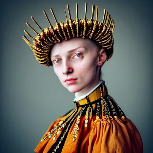 Prompt: Colour Caravaggio style Photography of Highly detailed beautiful Woman with 1000 years perfect face and wearing detailed Ukrainian folk costume designed by Taras Shevchenko also wearing highly detailed retrofuturistic sci-fi Tiara designed by Josan Gonzalez. Many details In style of Josan Gonzalez and Mike Winkelmann and andgreg rutkowski and alphonse muchaand and Caspar David Friedrich and Stephen Hickman and James Gurney and Hiromasa Ogura. Rendered in Blender and Octane Render volumetric natural light