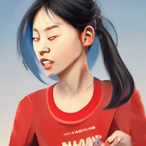 Prompt: A young Asian woman, probably in her 30s, insisted on jumping the queue for the nucleic acid, saying she couldn't wait that long, so I advised her to wait in line, and she yelled at me.painted by artstation.