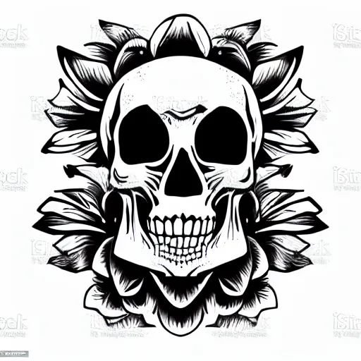 Prompt: rose n skull tattoo vector art