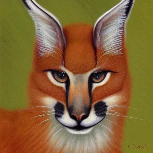 Image similar to cute fluffy caracal, painting by keith parkinson