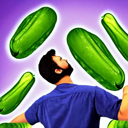 Prompt: a man dreaming about cucumbers