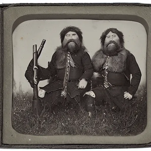 Image similar to fur trappers with harpoons tintype