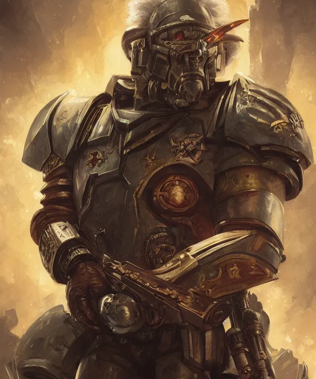 Image similar to morgan freeman as the warhammer 4 0 k space marine emperor, portrait, fantasy, intricate, elegant, highly detailed, digital painting, artstation, concept art, smooth, sharp focus, illustration, art by artgerm and greg rutkowski and alphonse mucha