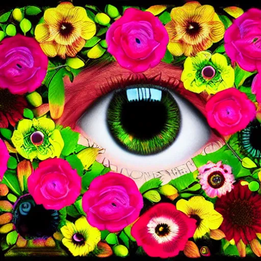 Image similar to beautiful intelligent eyes made of real flowers