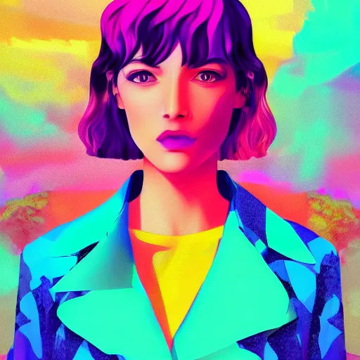 Prompt: highly detailed portrait of a beautiful woman, vaporwave colors, digital art, smooth rendering