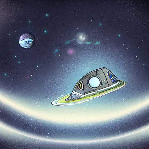 Image similar to space ship in a dreamy style, digital art