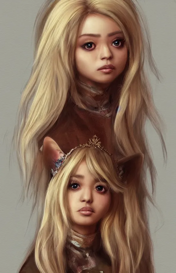 Prompt: the beautiful blonde princess of cute old long - haired chihuahuas, hyper - realistic concept art illustration, trending on artstation