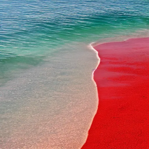 Prompt: beach with red water