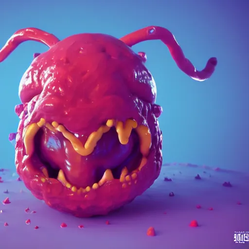 Image similar to slime monster made of Mucus, snot, pus, hair, ighly detailed, 3d, octane render, bright colors, digital painting, trending on artstation, sharp focus