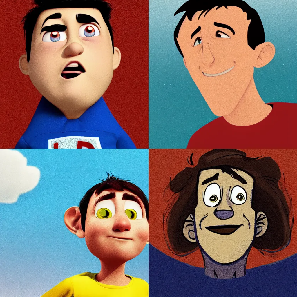 Prompt: digital art of a man looking upwards, eyes wide in wonder, awestruck, in the style of pixar, up, character, white background