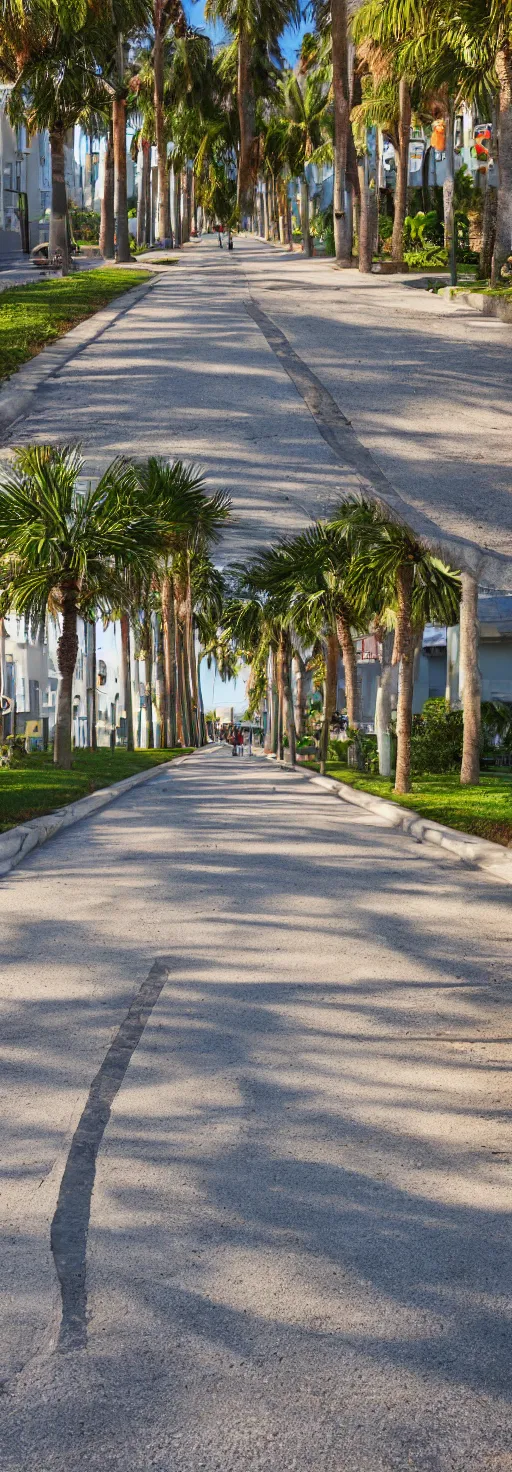 Image similar to depth of field photo of sidewalk with bike path, palm trees, accessible for the disabled, by professional photographer, 8 k resolution, photo, high quality