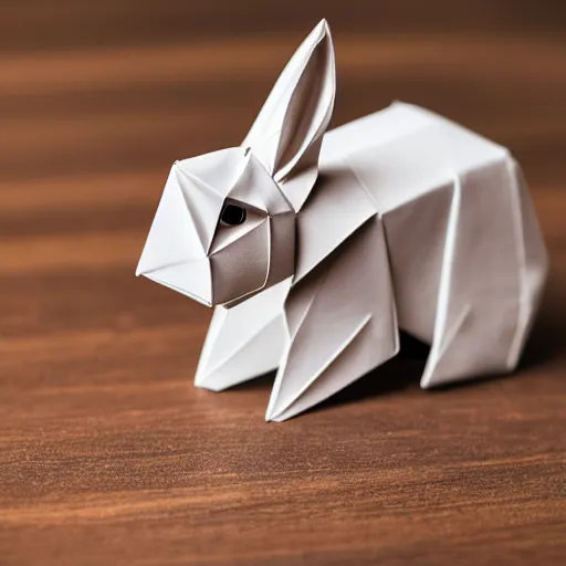 Image similar to a bunny made from origami, photography 4k, f1.8 anamorphic, bokeh, 4k, Canon, Nikon