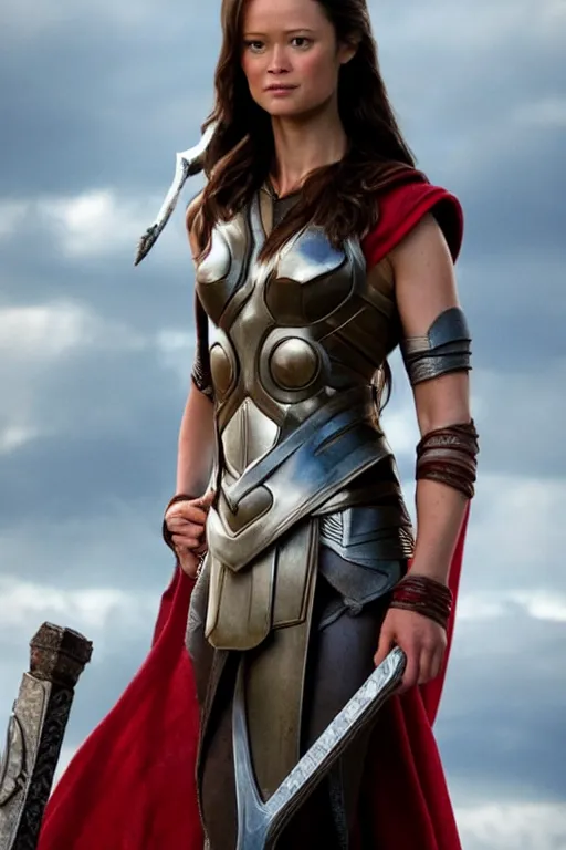 Image similar to summer glau as thor god of war