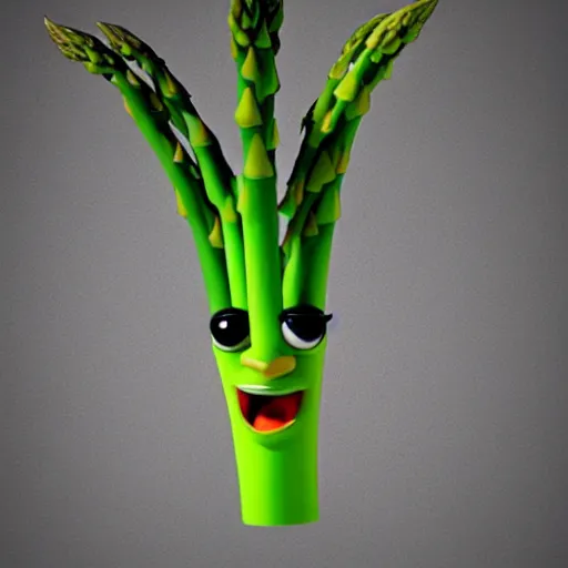 Prompt: a 3 d portrait of a handsome asparagus character from the movie sausage party. cinema 4 d, maxon one, ue 5, very high aperture, subsurface scattering, volumetric lighting, perfect lighting, focus on face.