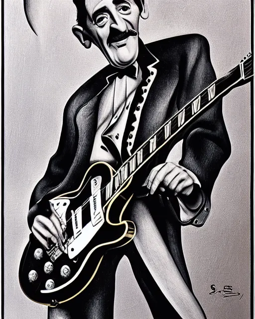 Image similar to barry chuckle ( shredding on a gibson les paul. guitar solo, bold, art by stanisław szukalski, 3 d 8 k )