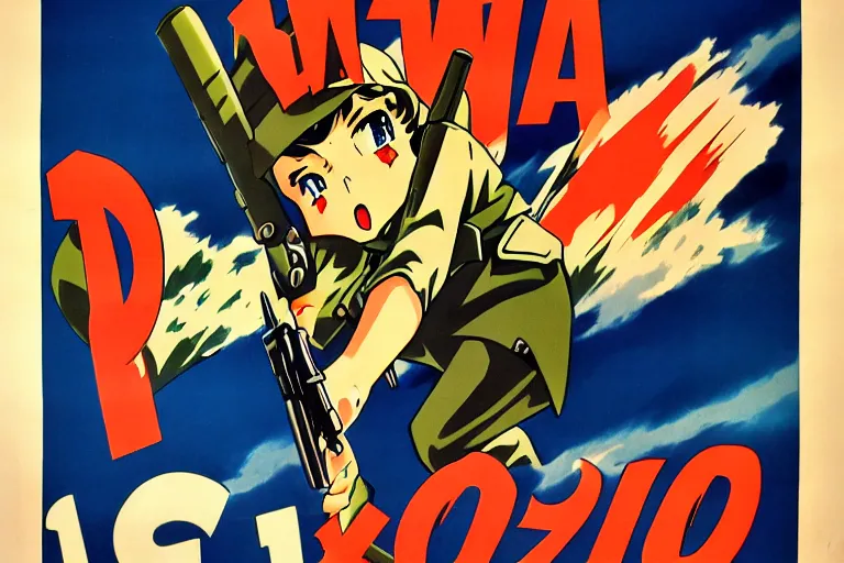 Image similar to 1940s, war, anime, poster