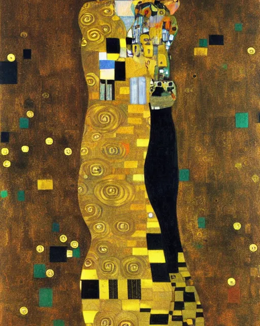 Image similar to racing, painting by gustav klimt, gold leaf on wood