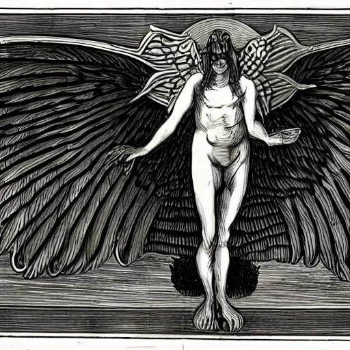 Image similar to left side demon, right side angel bisected vertically