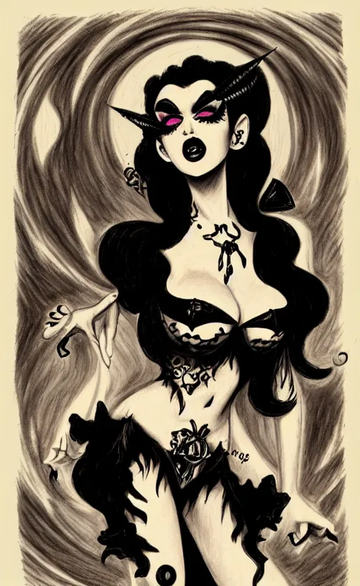 Image similar to goth girl with a detailed face and black hair below a full moon, burlesque psychobilly, rockabilly, punk, white background, drawing, illustration by frank frazetta