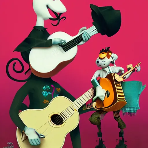 Image similar to lofi biopunk portrait of the Moomins playing mariachi, Pixar style, by Tristan Eaton Stanley Artgerm and Tom Bagshaw.