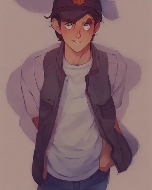 Image similar to dipper pines, medium shot, visible face, detailed face, perfectly shaded, atmospheric lighting, by makoto shinkai, stanley artgerm lau, wlop, rossdraws